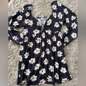 Black Floral Mini Dress (With Pockets!)